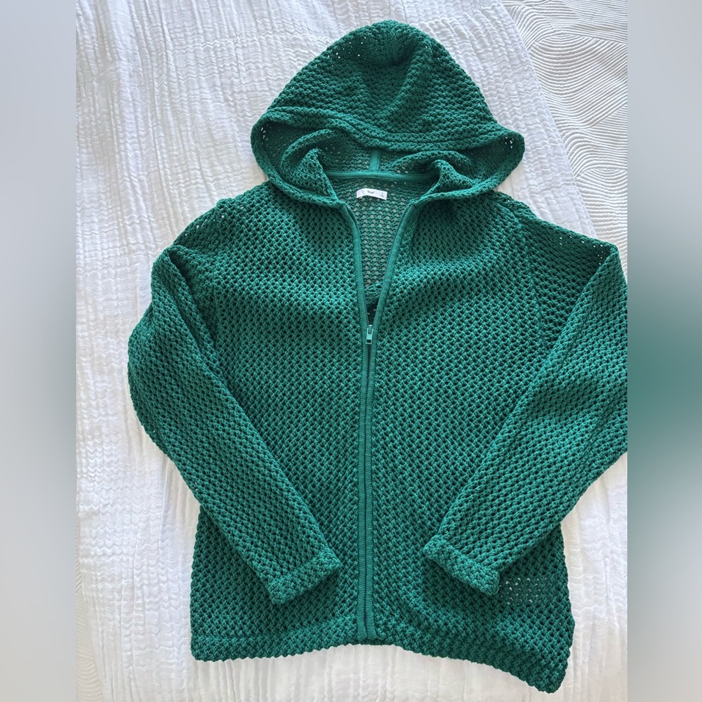 TNA Aritzia Long Sleeve Open Knit Zip Up Hoodie Cardigan Sweater